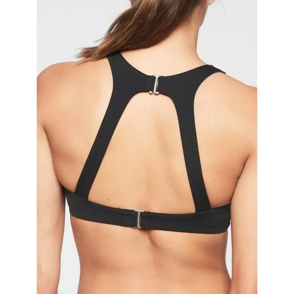Athleta Women's Maldives High Neck Swim Bikini Top in Black Size 34D/DD